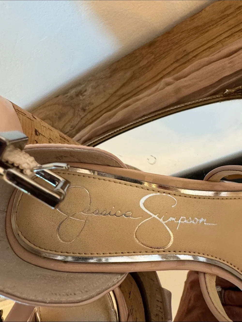 Jessica Simpson Pastel Pink Patent Cork Wedge Strappy Sandals